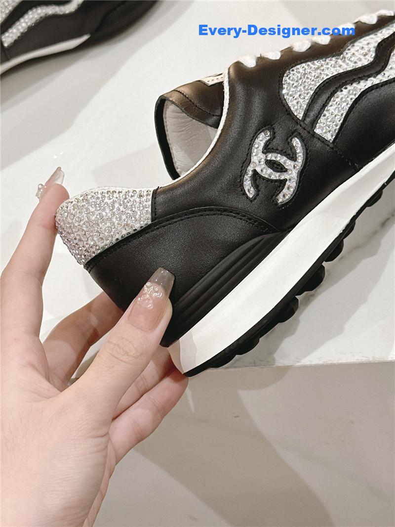 Ch**el new double c rhinestone sneakers baseball shoes