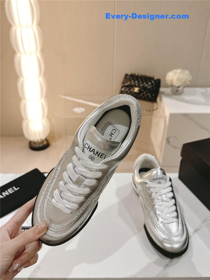 Ch**el new double c rhinestone sneakers baseball shoes