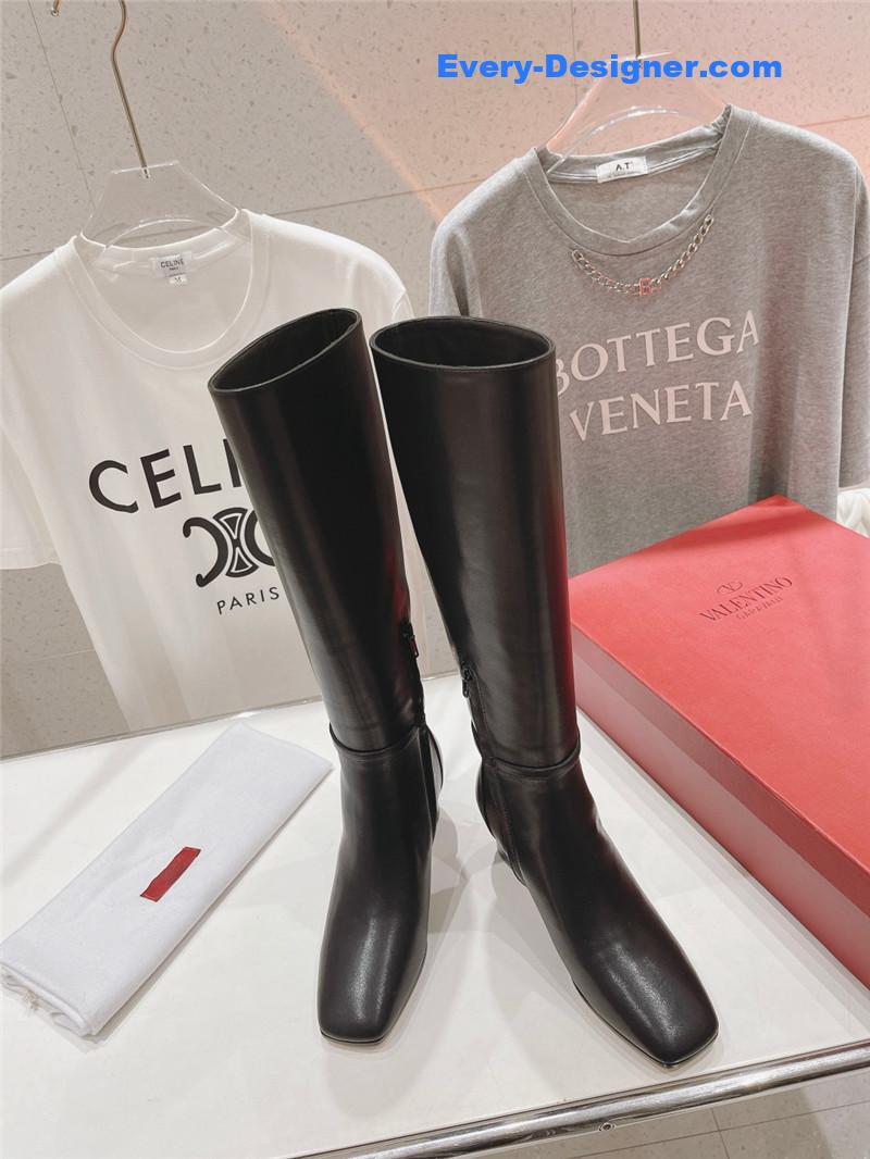Valentino Pointed Toe Chunky Heel Knee High Boots
