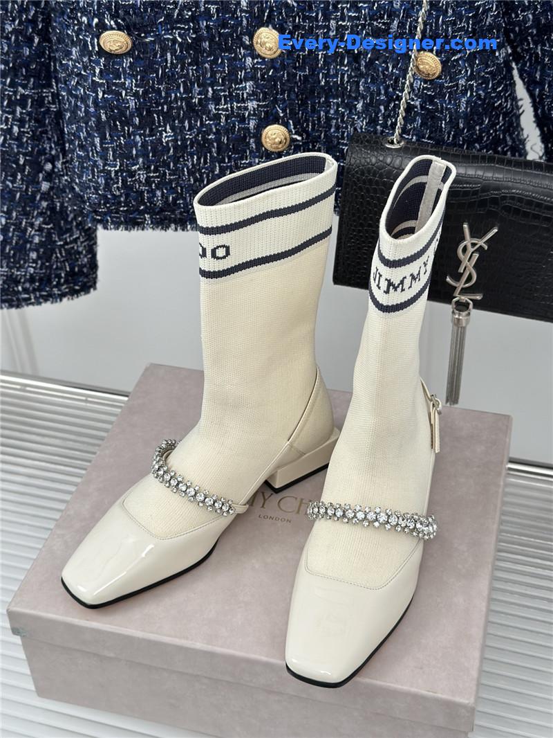 Jimmy Choo White Knit Patent Leather Socks Boots