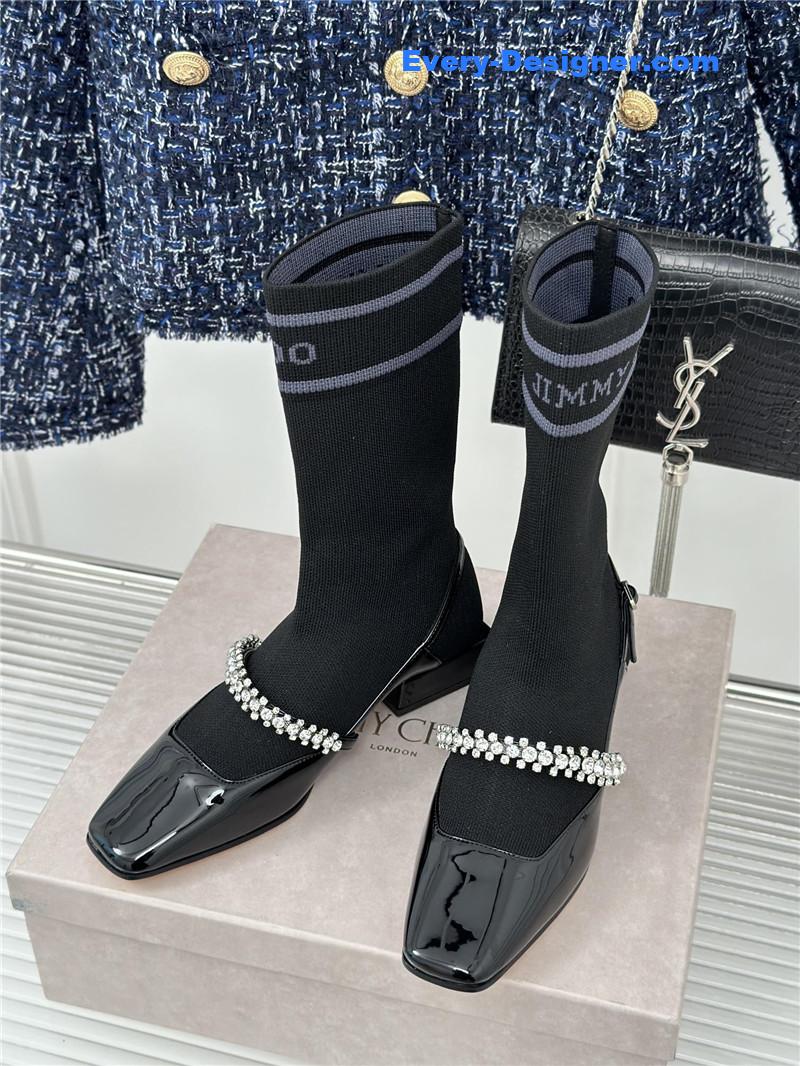 Jimmy Choo Knit Patent Leather Socks Boots