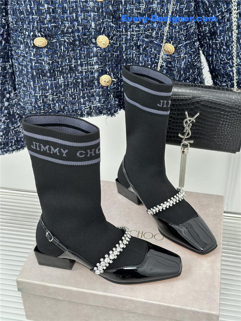 Jimmy Choo Knit Patent Leather Socks Boots