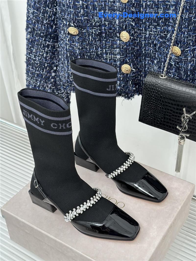 Jimmy Choo Knit Patent Leather Socks Boots
