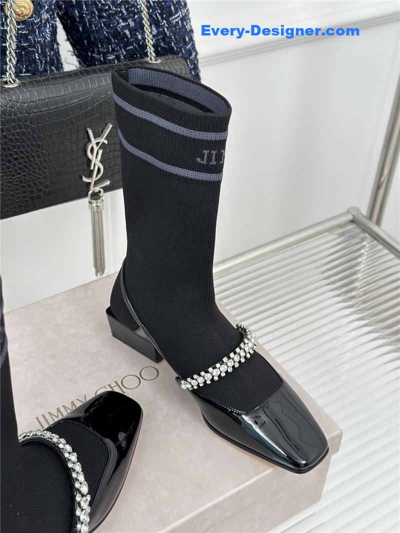 Jimmy Choo Knit Patent Leather Socks Boots