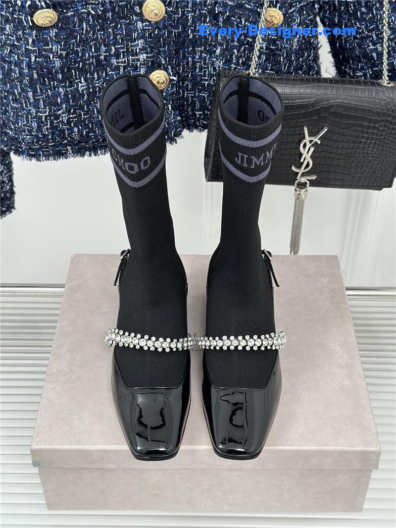 Jimmy Choo Knit Patent Leather Socks Boots