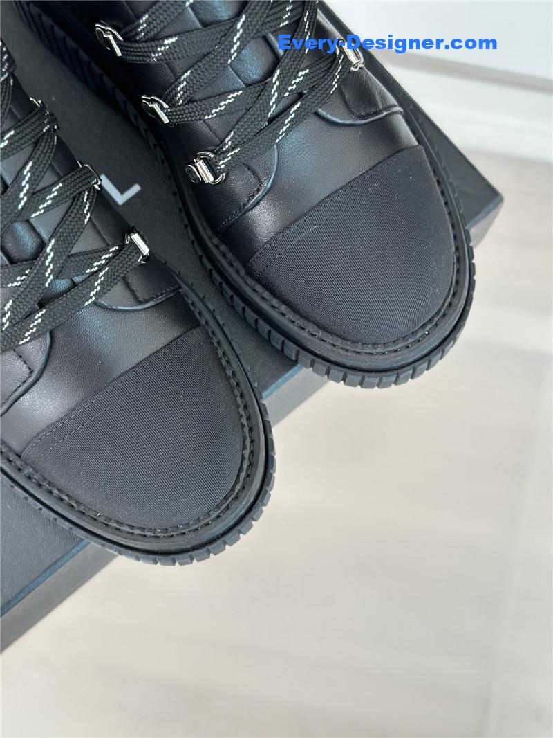 Ch**el calfskin grosgrain quilted lace-up boots