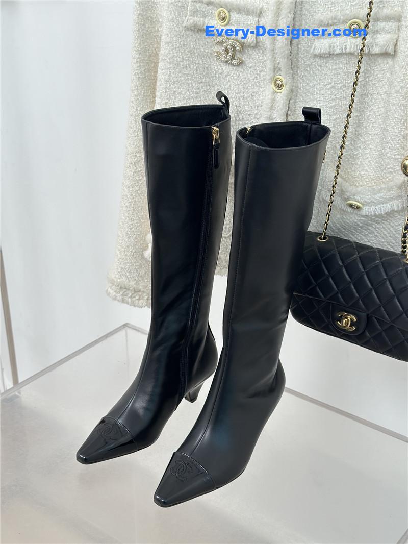 Ch**el calfskin knee-length heeled boots