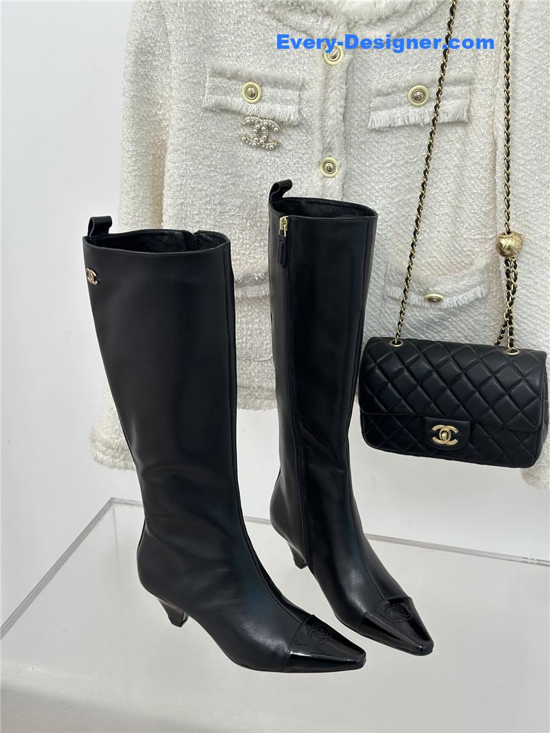 Chanel Calfskin Knee-Length Heeled Boots