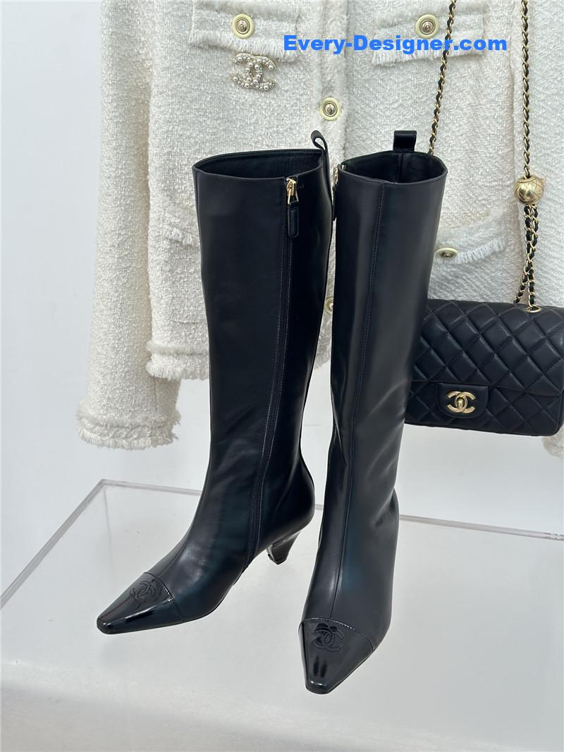 Ch**el calfskin knee-length heeled boots