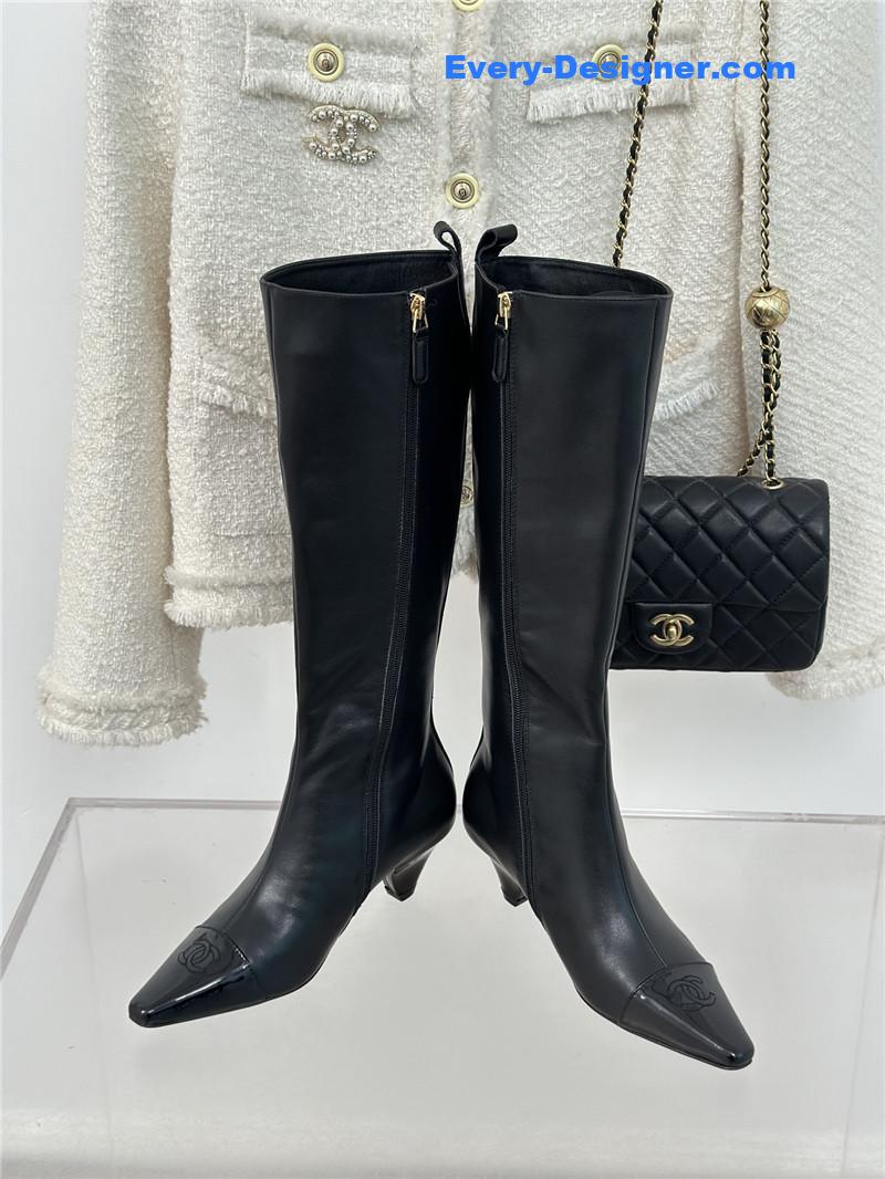 Ch**el calfskin knee-length heeled boots