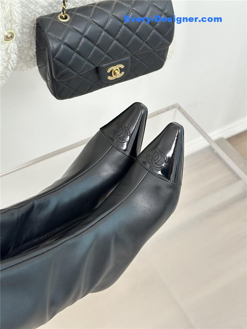 Ch**el calfskin knee-length heeled boots