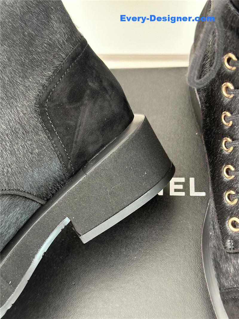 Ch**el black suede leather quilted lace-up boots
