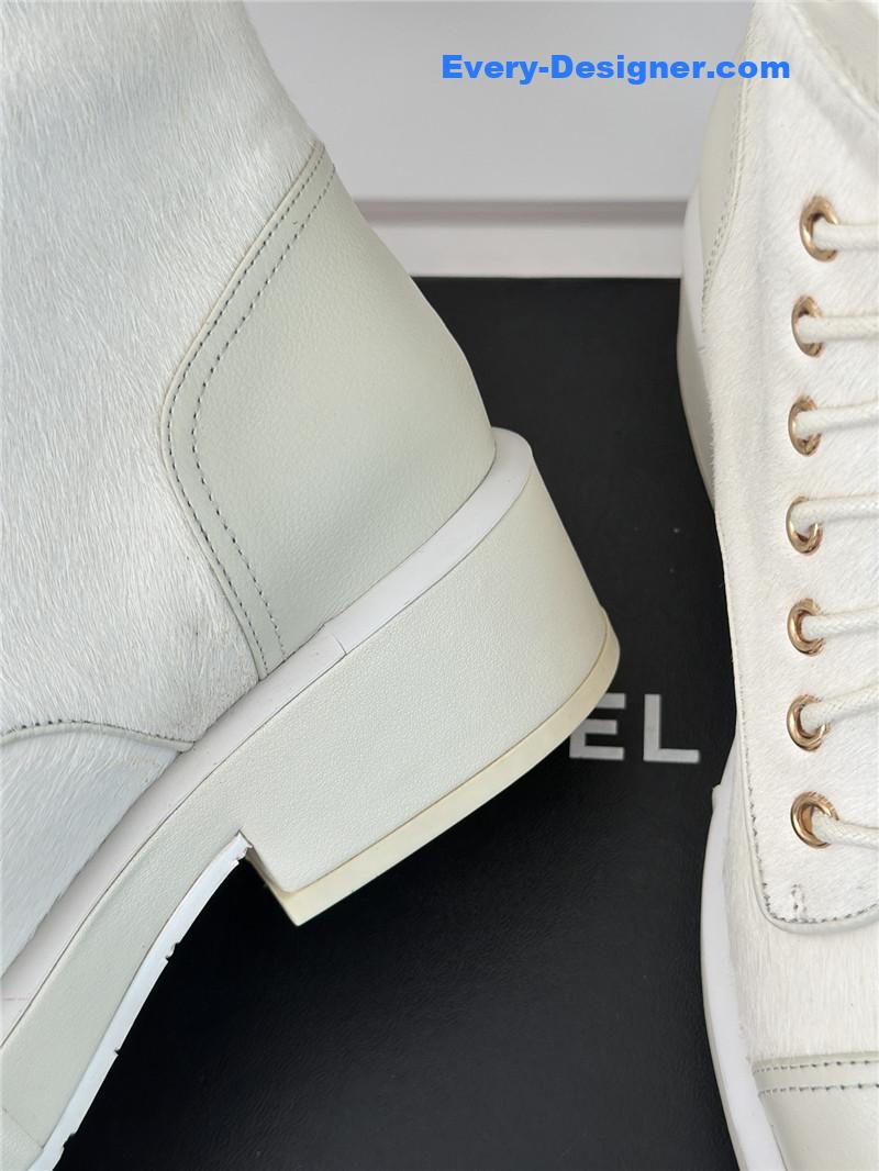 Ch**el white denim patent lambskin quilted lace-up boots