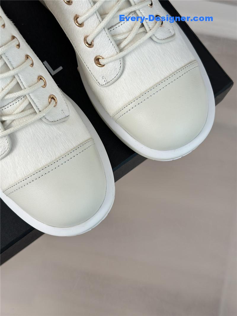 Ch**el white denim patent lambskin quilted lace-up boots