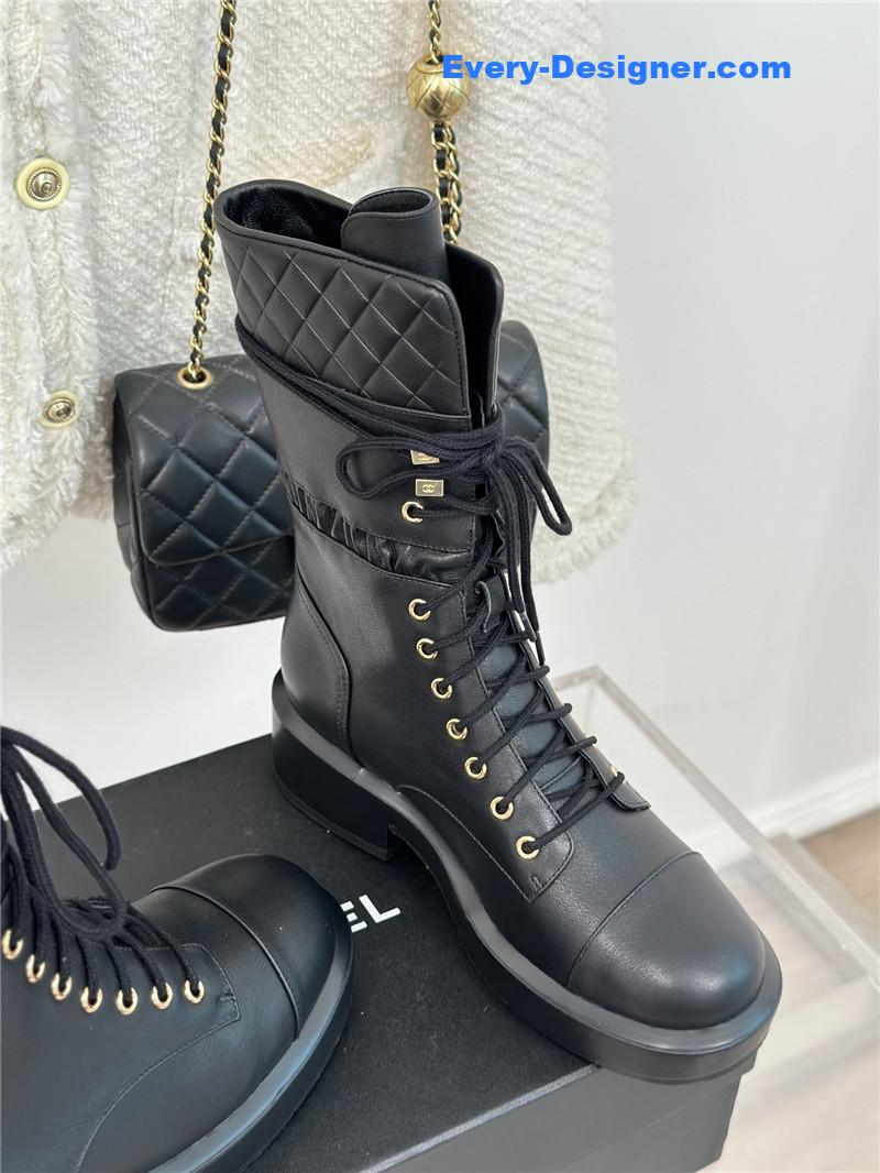Ch**el lambskin quilted lace-up ankle boots