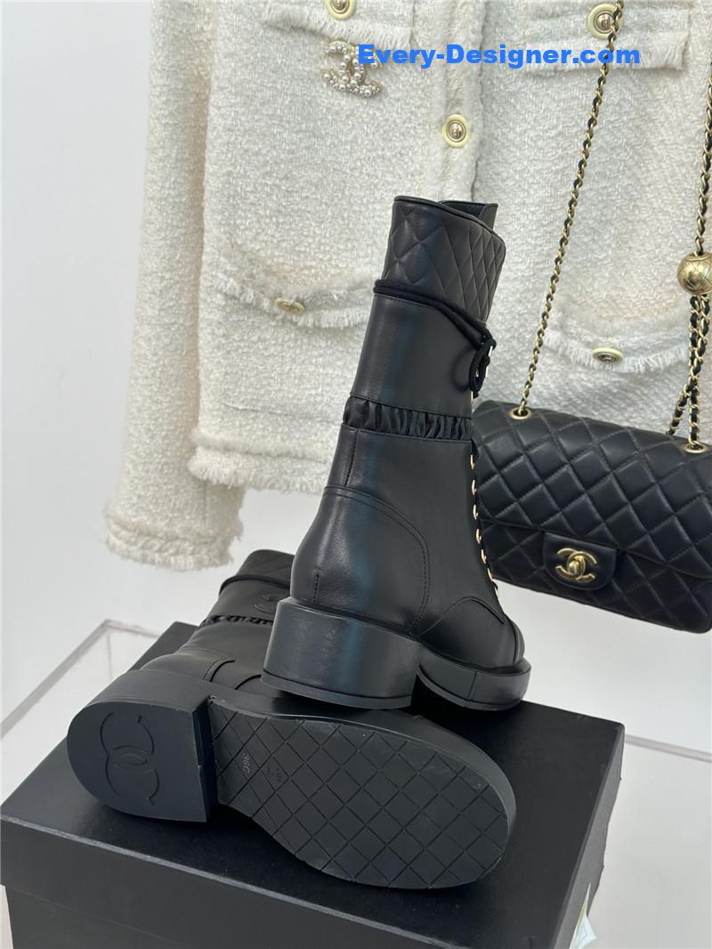 Ch**el lambskin quilted lace-up ankle boots