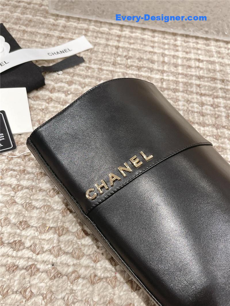 Ch**el flat calfskin zip knee high boots