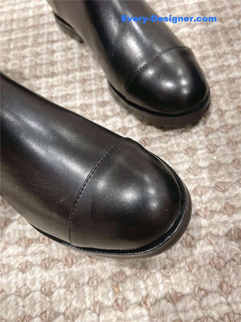 Ch**el flat calfskin zip knee high boots