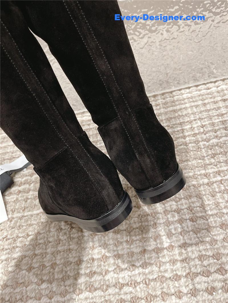 Chanel Flat Suede Leather Zip Knee High Boots