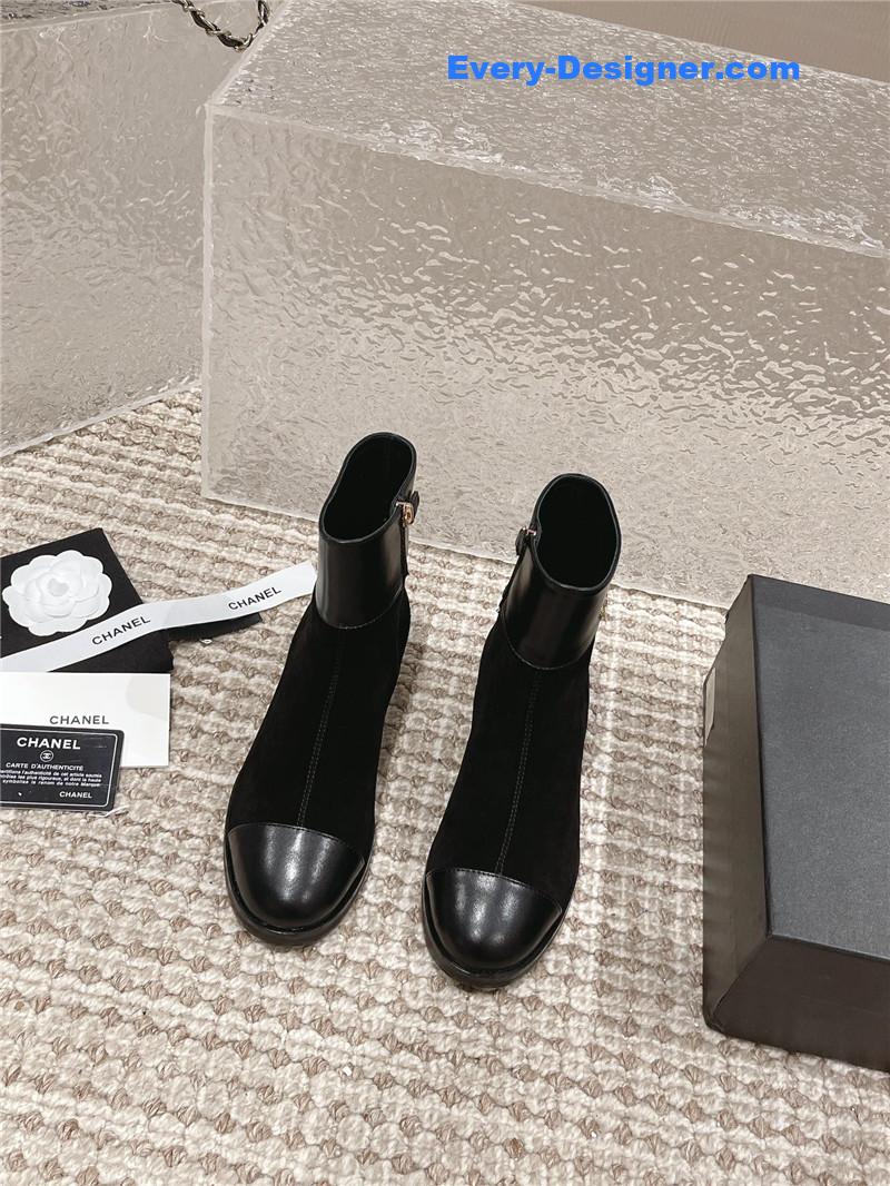 Ch**el flat suede leather zip ankle boots