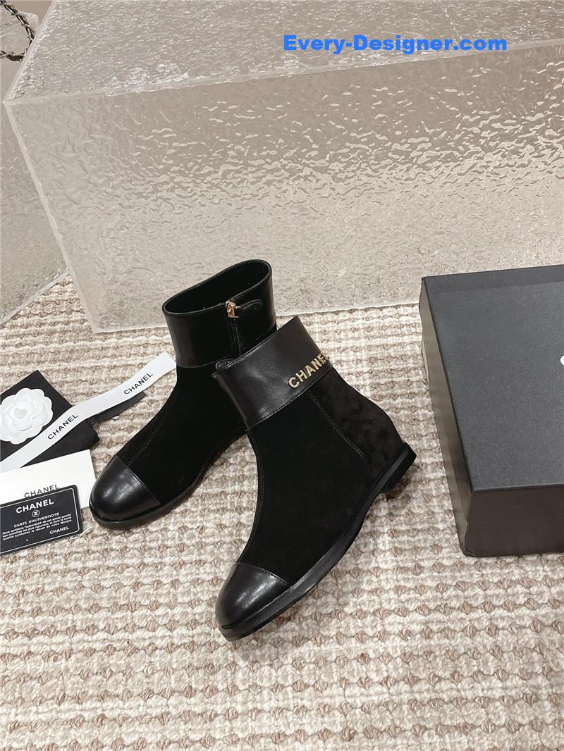 Ch**el flat suede leather zip ankle boots