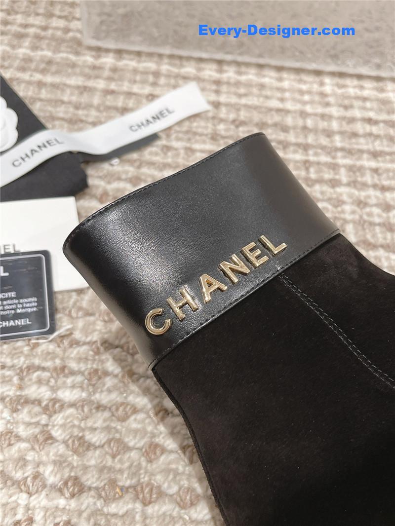 Ch**el flat suede leather zip ankle boots