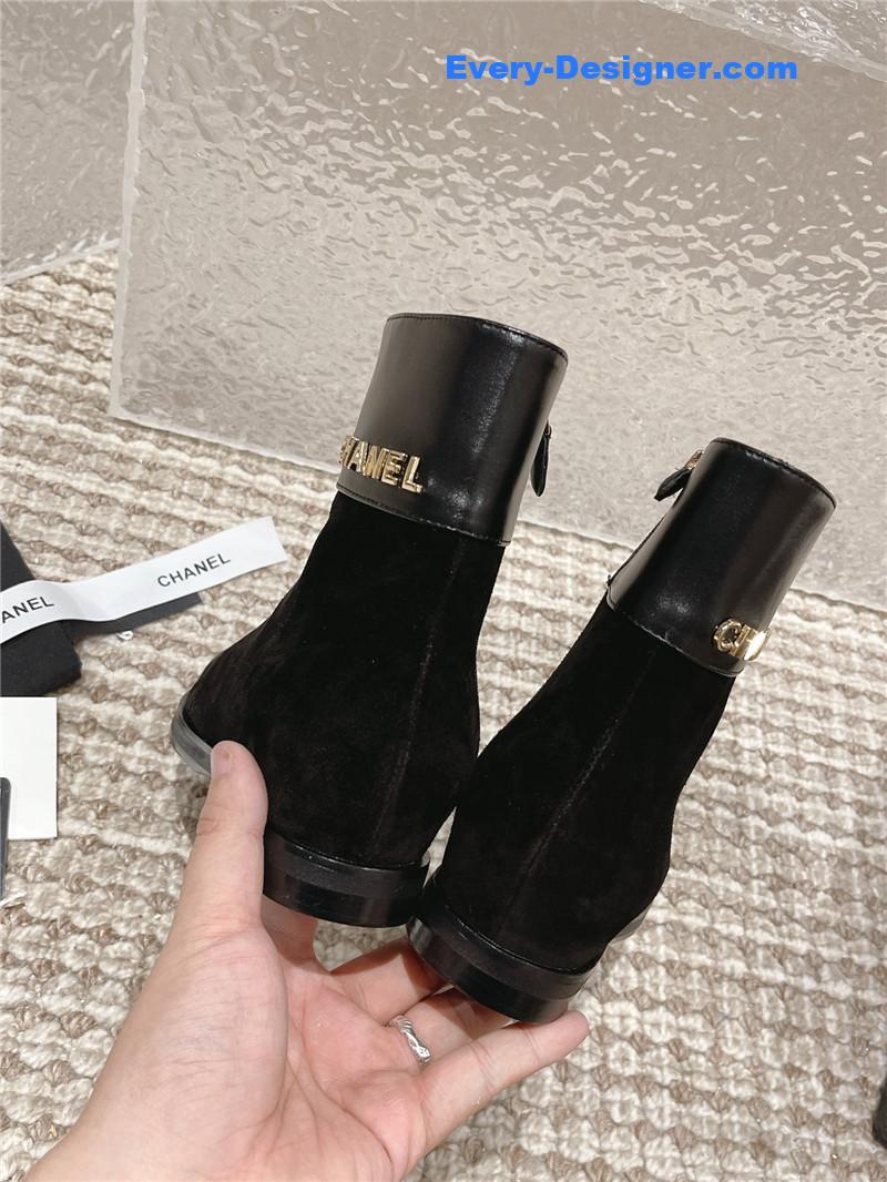 Ch**el flat suede leather zip ankle boots