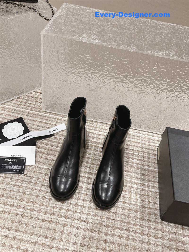 Chanel Flat Calfskin Zip Ankle Boots