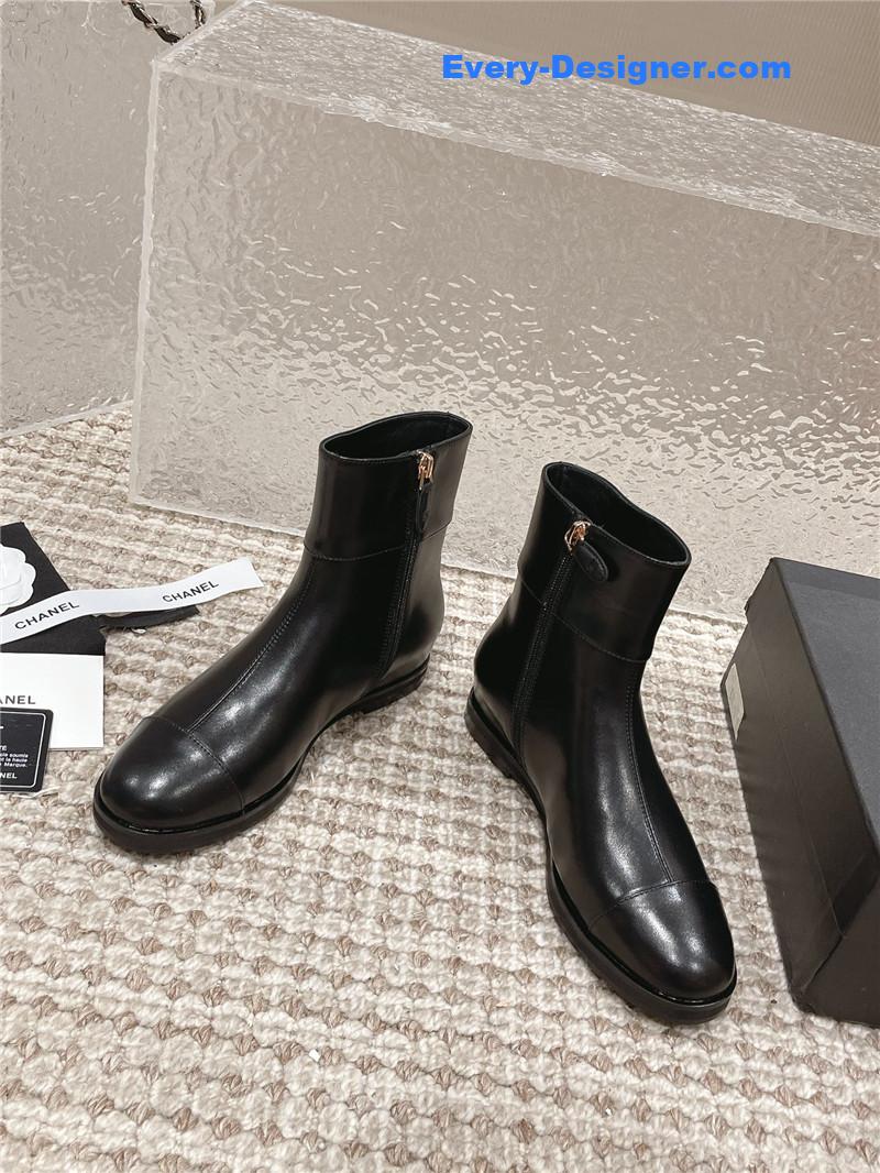 Chanel Flat Calfskin Zip Ankle Boots