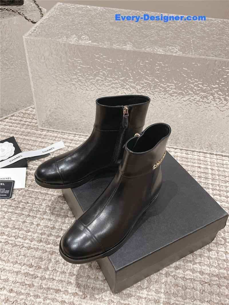 Chanel Flat Calfskin Zip Ankle Boots
