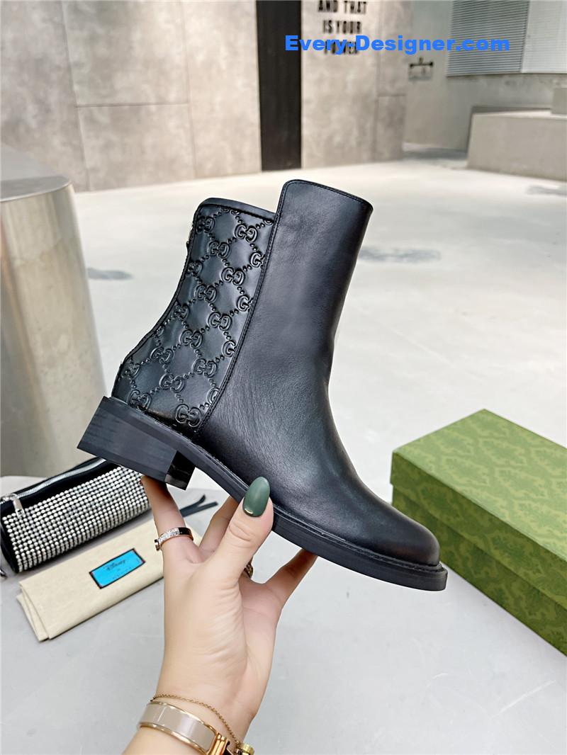 Gvc*1 classic cowhide printed embossed ankle boots