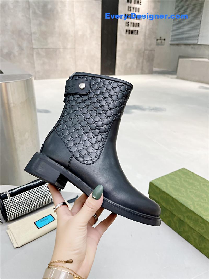 Gucci Black Leather Microguccissima Ankle Boots