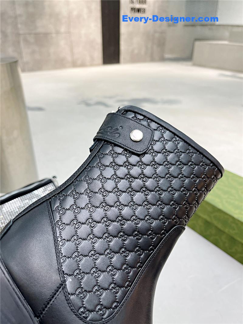 Gucci Black Leather Microguccissima Ankle Boots