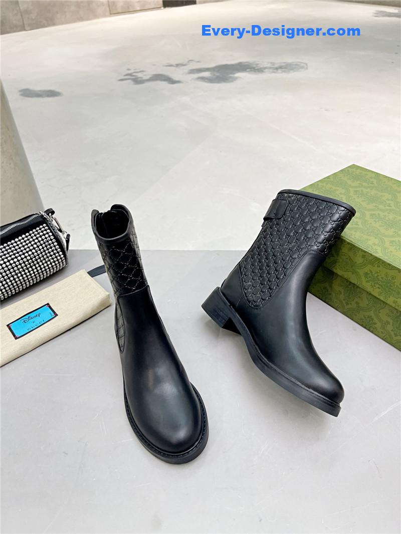 Gucci Black Leather Microguccissima Ankle Boots