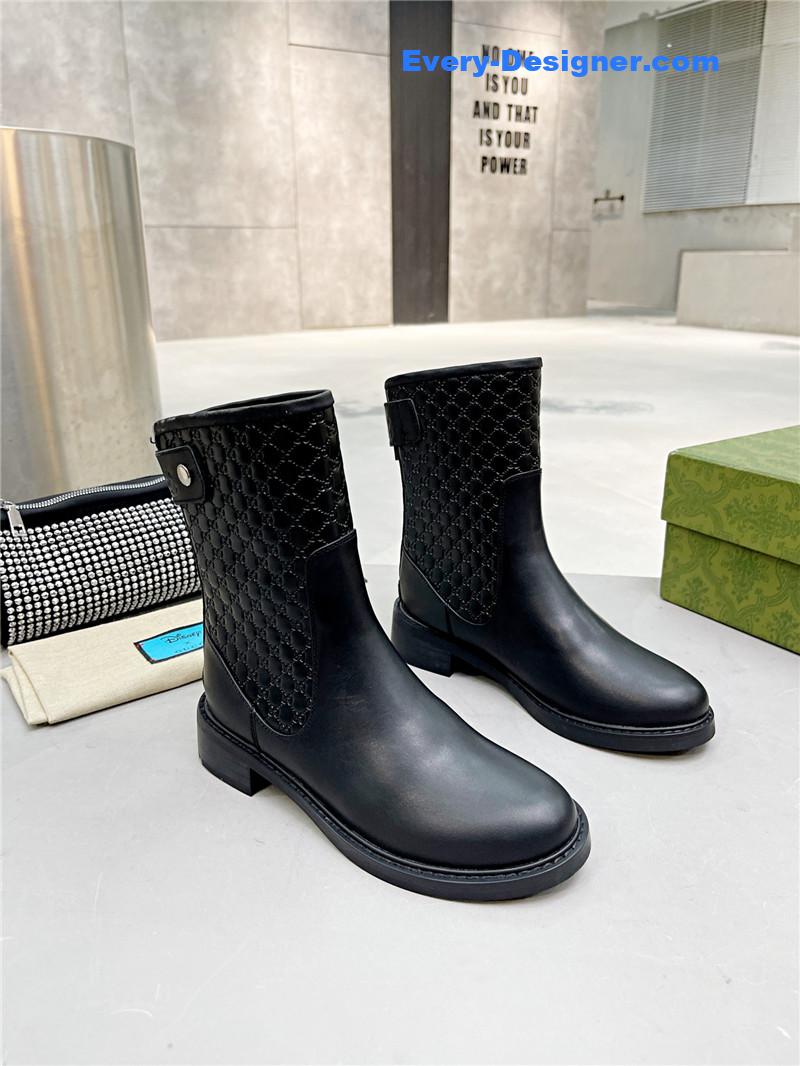 Gucci Black Leather Microguccissima Ankle Boots