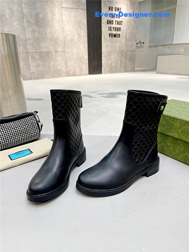 Gucci Black Leather Microguccissima Ankle Boots