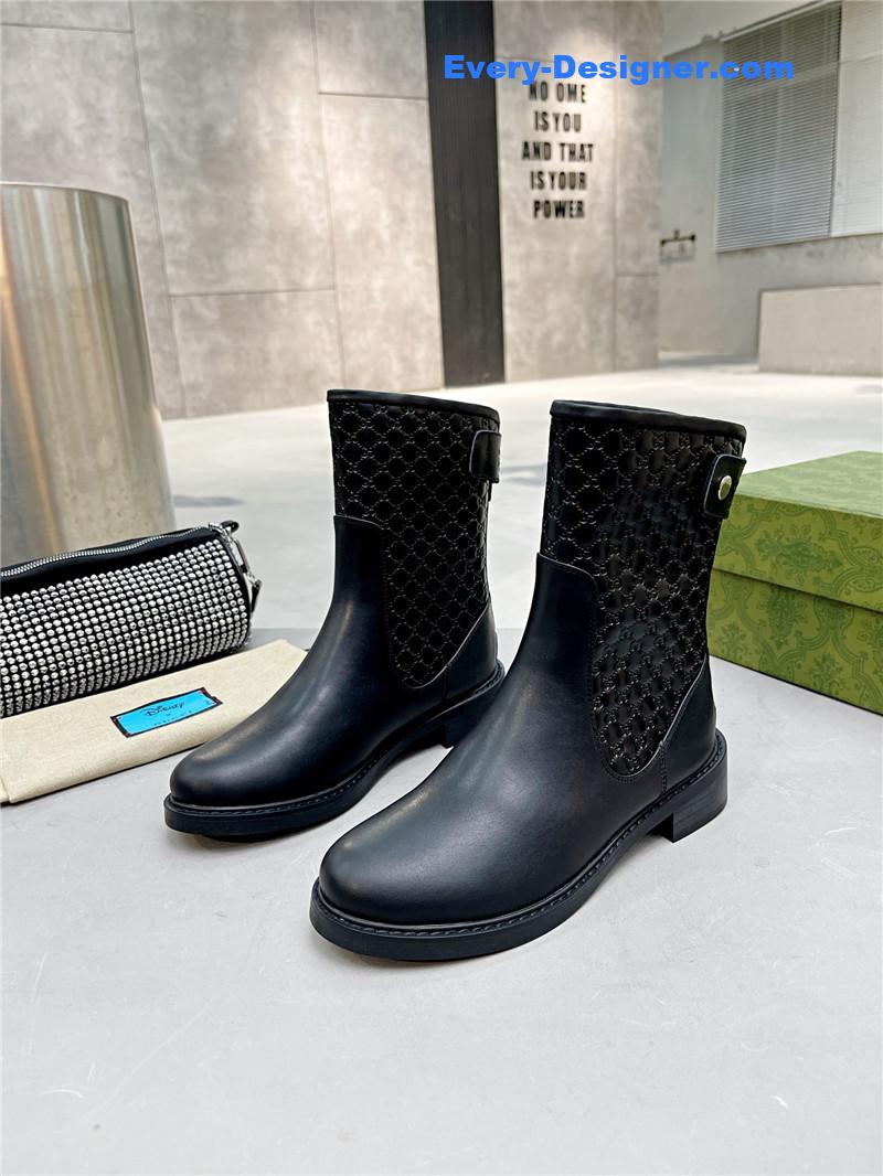 Gucci Black Leather Microguccissima Ankle Boots