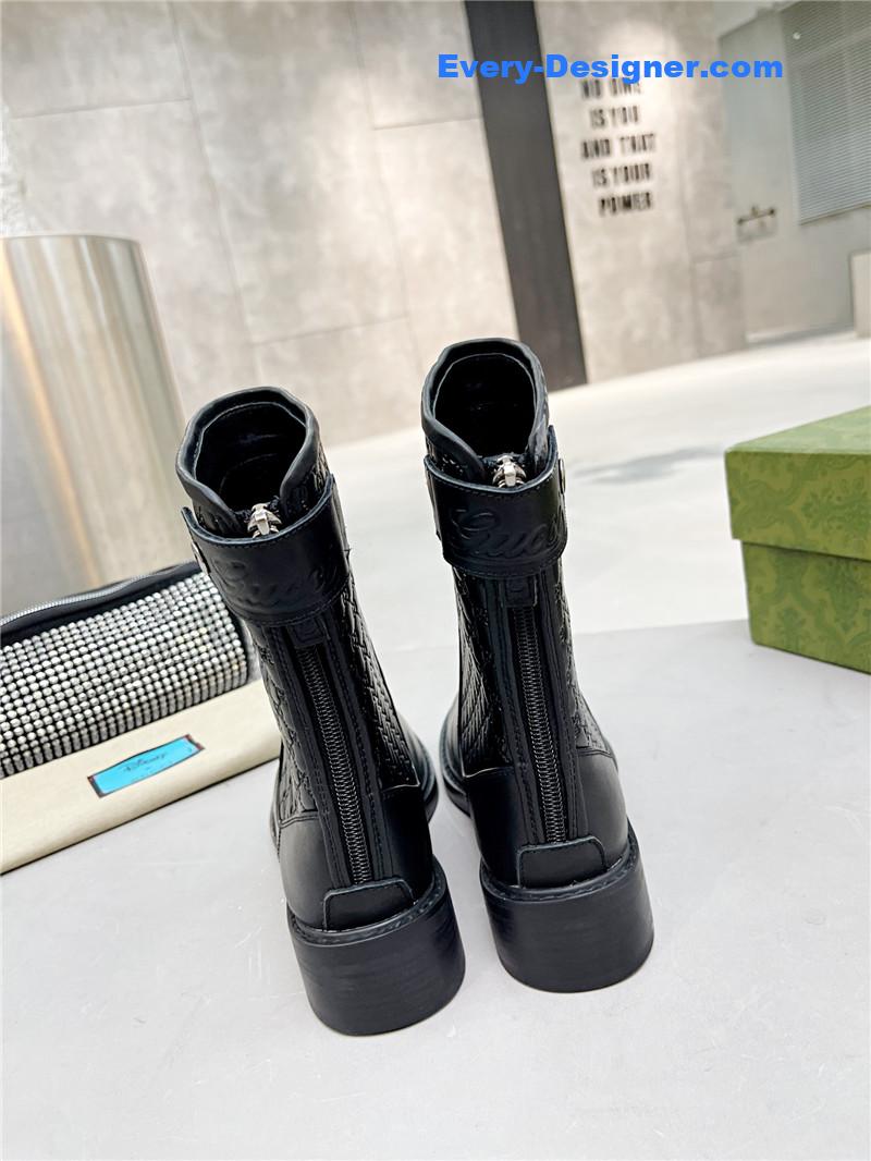 Gucci Black Leather Microguccissima Ankle Boots