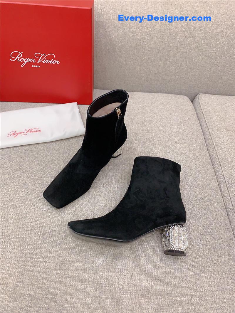 Roger Vivier Crystal-Embellished Heel Suede Boots
