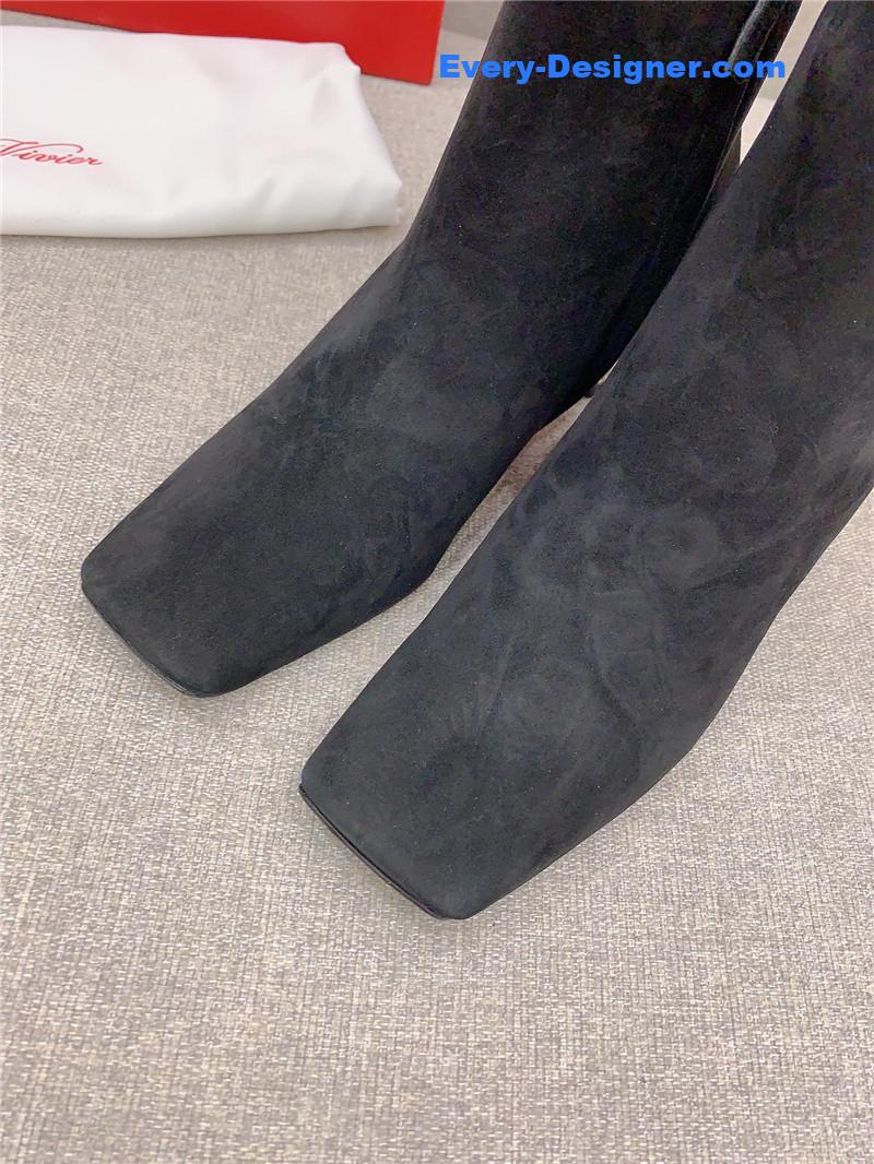 Roger Vivier Crystal-Embellished Heel Suede Boots