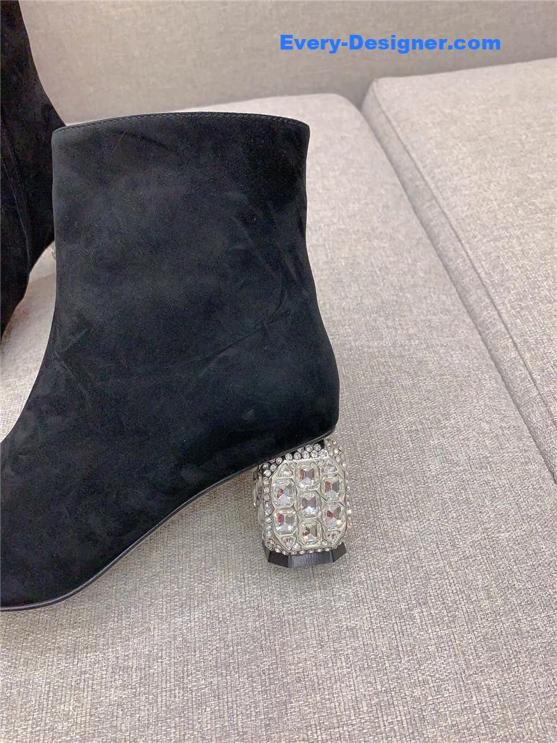 Roger Vivier Crystal-Embellished Heel Suede Boots