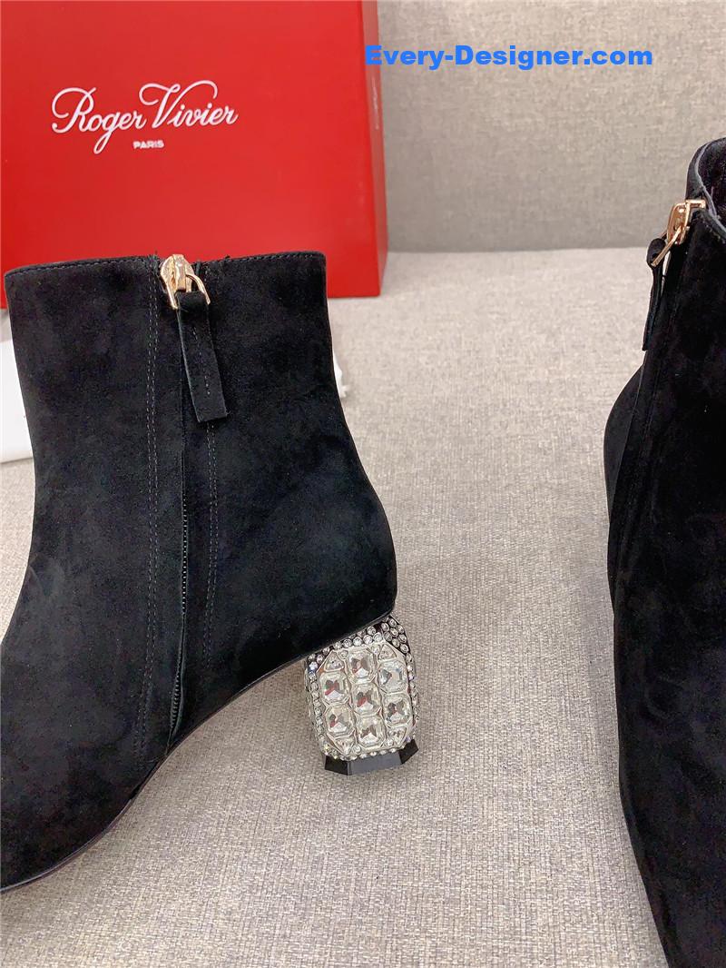 Roger Vivier Crystal-Embellished Heel Suede Boots