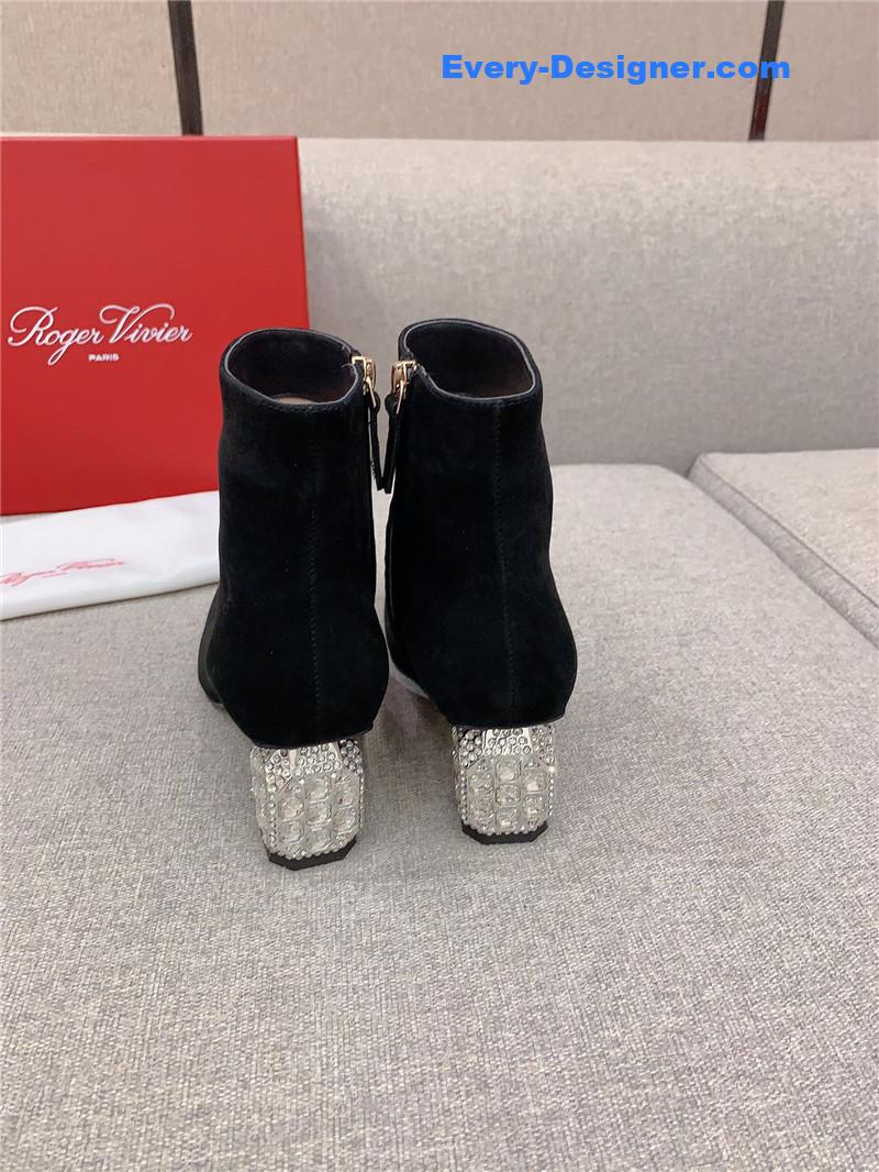 Roger Vivier Crystal-Embellished Heel Suede Boots
