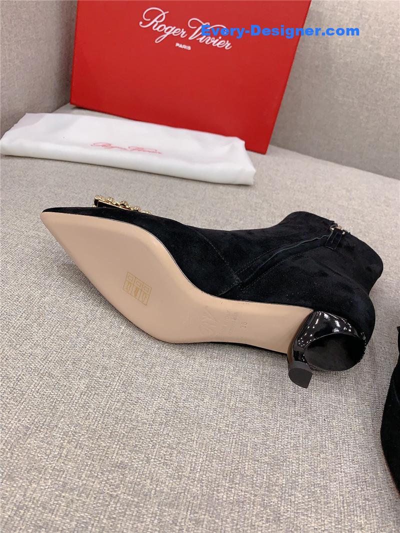 Roger Vivier Black Suede Crystal Buckle Ankle Boots