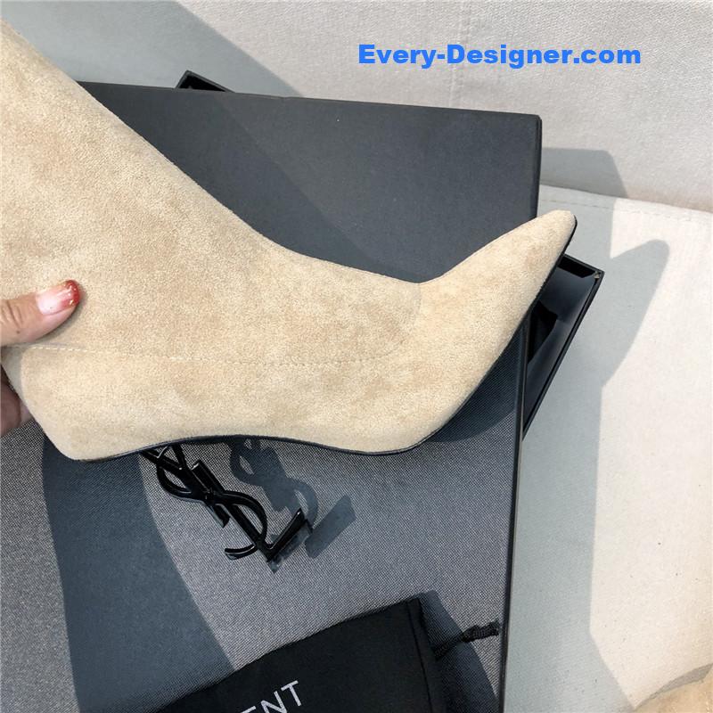 Y51 letter heel pointed toe high heel boots