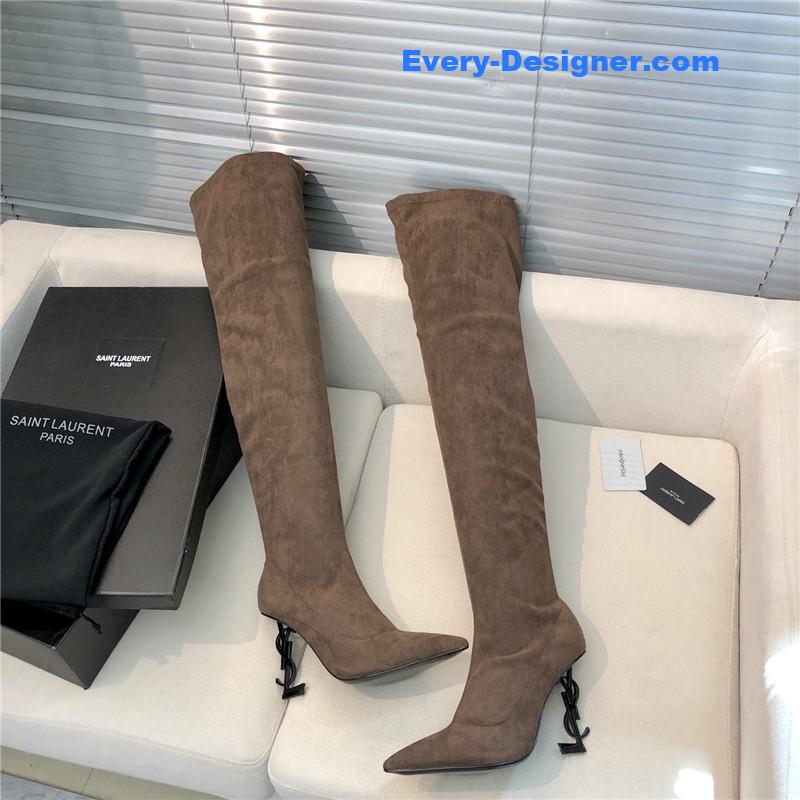 Y51 letter heel pointed toe high heel boots