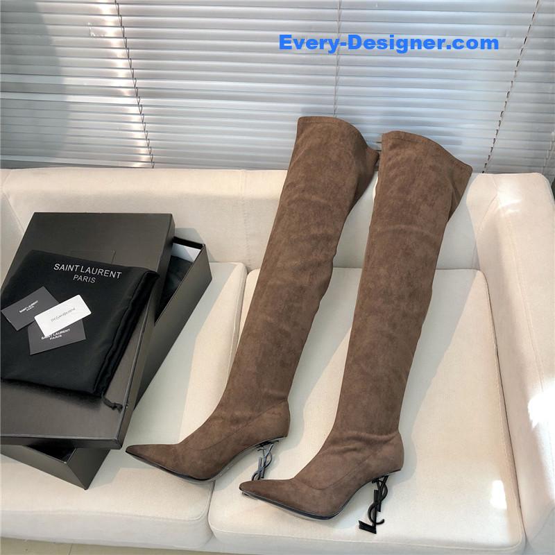 Y51 letter heel pointed toe high heel boots