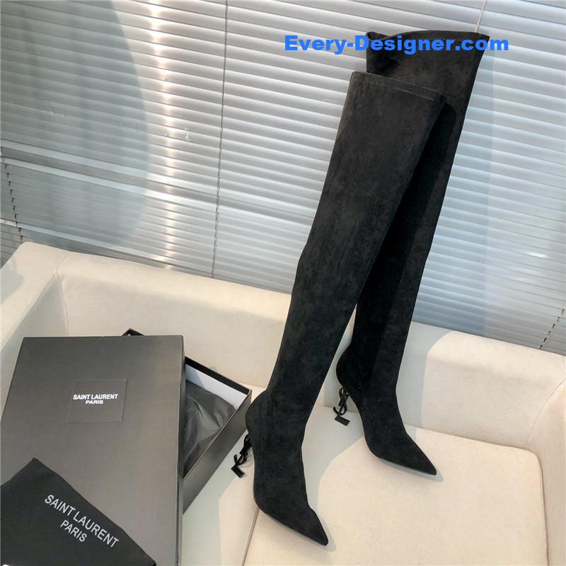 Y51 letter heel pointed toe high heel boots
