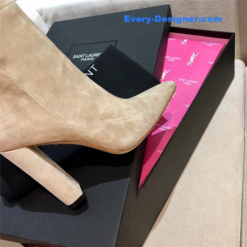 Sa1nt Lau*nt women’s beige suede over-the-knee boots