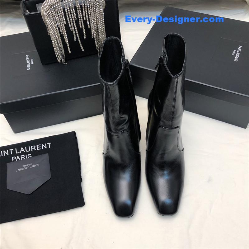 Saint Laurent Auteuil Black Leather Metal Heel Booties